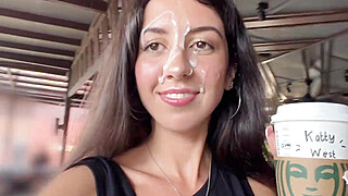 Crazy CUMWALK in STARBUCKS - Blowjob in Public Toilet, Drinking coffee with... Porn Video