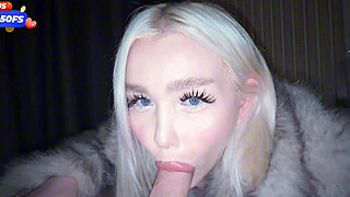 Drooling blowjob with plump lips from stepmother in fur coat. She sucks it good! Porn Video