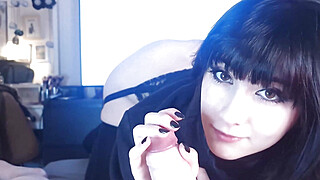 slutty goth girl neighbour sneaks up to room during family dinner Porn Video