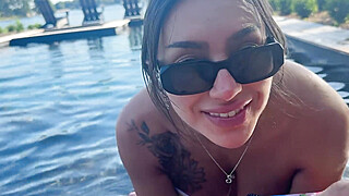 Sisi Rose SNORTS My cum , real public outside pool sex- gorgeous Latina... Porn Video