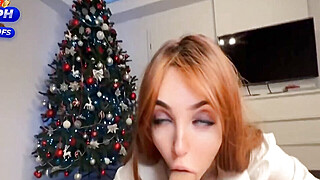 Wake up with Blowjob and Titfuck on Christmas Day - Slutty BIG Tits Redhead Porn Video