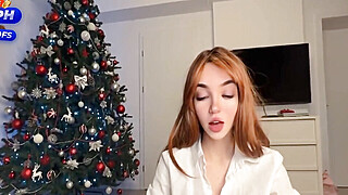 Wake up with Blowjob and Titfuck on Christmas Day - Slutty BIG Tits Redhead Porn Video