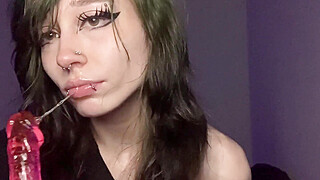 dumb emo spits n explores new gummy worm double dildo Porn Video