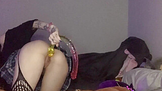 dumb emo spits n explores new gummy worm double dildo Porn Video