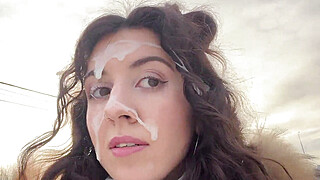 Risky Public Sex in the Car Huge Cum on Face and Cumwalk in metro Porn Video