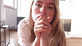 Shy Blonde Having Hard Fuck in The Kitchen and Gets Creampie in Tight Pussy Porn Video