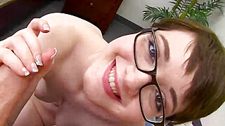 Strokies Nerdy girl Emma Snow jerks cock in glasses Porn Video