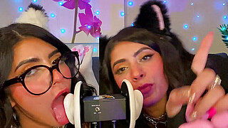ASMR TWO Cats Flirt and Lick Your Ears with Eye Contact layered sounds -... Porn Video