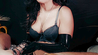 Milk him and CAGE him - Big Cumshot On Latex Gloves Porn Video