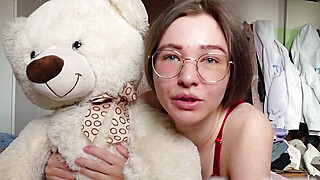 Extremely Skinny Teen Fuck Teddy Bear to Orgasm! Porn Video