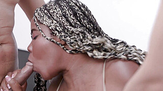 Teacher Angela Ebony with huge tits fucks her student and stepdad. Porn Video