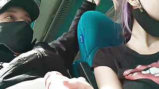 Blowjob and fucking with creampie in public service bus - BlakeProductions Porn Video