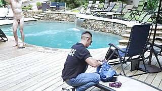 Barebacked for sneaking into the pool by security Porn Video