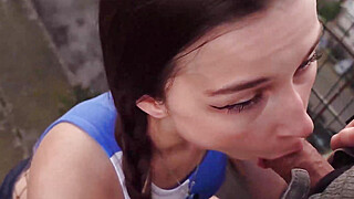 Outdoor deep throat on a rooftop with a super-naughty eighteen year old dame... Porn Video
