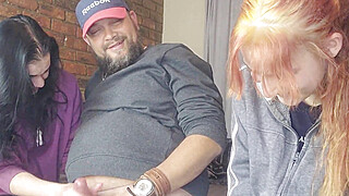 Two shy girls playing with my massive cock Porn Video