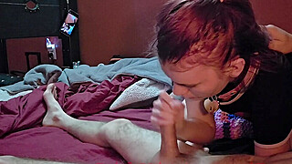 Cute submissive girl gives Daddy sloppiest blowjob EVER! Porn Video