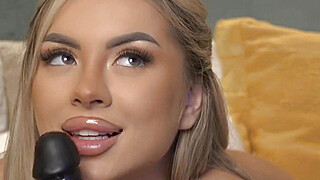 Hot Blonde Sucks and Fucks Her Black Dildo Porn Video