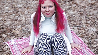 Fast blowjob and footjob in the spring forest with pinkhair girl Porn Video