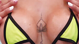 Busty micro bikini Latina gags in pool Porn Video