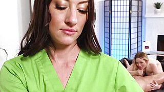 Massage trainee ends up in threesome Porn Video