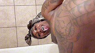 Sexy thick Cuban shows off her tattoos, then gets fucked in the shower doggy... Porn Video
