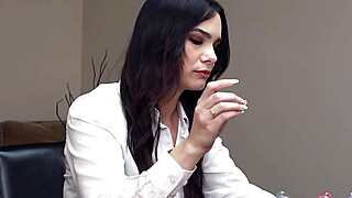 Cougar in black stockings bends n fucks Porn Video