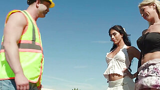 Construction worker drills the ass of two horny TS Porn Video