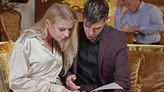 Sexy blonde secretary ditching paper work for big dicks Porn Video