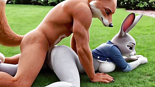 Nick Wilde bends busty bunny Judy over his desk outdoors & cums all over her... Porn Video