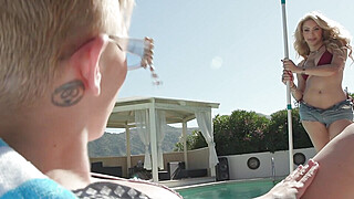 Super hot TS pool cleaner fucked by her MILF boss Porn Video