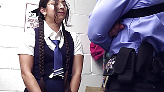 Shoplifting Nerd Happily Throats Her Way Out of Trouble Porn Video