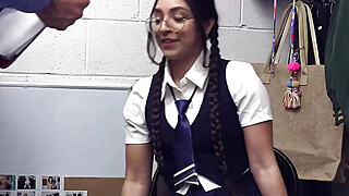 Shoplifting Nerd Happily Throats Her Way Out of Trouble Porn Video