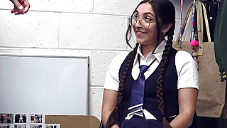 Shoplifting Nerd Happily Throats Her Way Out of Trouble Porn Video