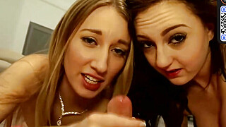 A blond and dark haired join a dude for a threesome Big Boobs Porn Video
