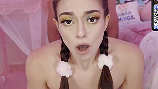 Curvy dark-haired teenager with ponytails displays off her yam-sized ass and... Porn Video
