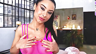 Curvy black-haired in pinkish lingerie with blowjob Porn Video