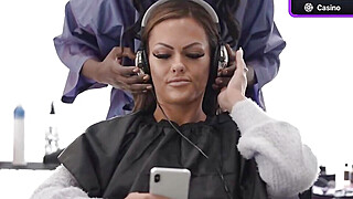 Interracial paramours love powerful cooter licking in salon Porn Video