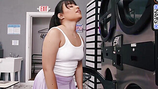 Brunette gf enjoys mighty puss slurping in a raw reality laundromat setting Big Boobs Porn Video