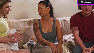 Sexy black-haired milf loves a super-steamy three-way frosting her towheaded... Big Boobs Porn Video
