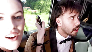 Three BFFs Bully His Cock in the Limo for a Foursome Big Boobs Porn Video