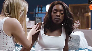Curvy interracial milf loves pussy munching her stepdaughter in a hot threesome Big Boobs Porn Video