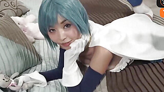 A Japanese nymph cosplayer in a blue periwig enjoys some gonzo Point of view... Big Boobs Porn Video