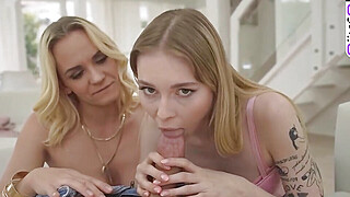 Busty light-haired with big jugs enjoys his hefty hard-on during a threesome Big Boobs Porn Video