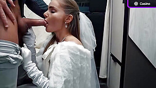 Cheating light-haired bride in white lace underwear joins gang-bang inside a... Big Boobs Porn Video