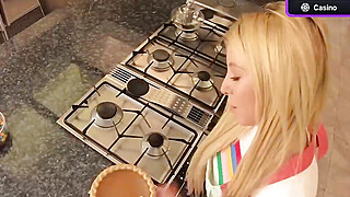 POV Blonde Girl Smiles at Camera in Kitchen Big Boobs Porn Video