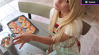 POV Blonde Girl Smiles at Camera in Kitchen Big Boobs Porn Video