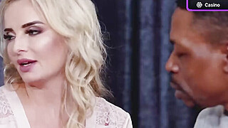 Blonde nymph gives a deep fellatio to ebony man Big Boobs Porn Video