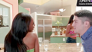 Ebony brown-haired and her pal engage in gonzo interracial hump with a huge dick Big Boobs Porn Video