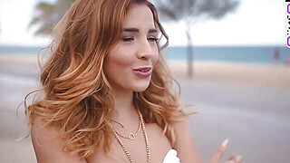 Sunbathing babe enjoys to ease off on beach sand Big Boobs Porn Video