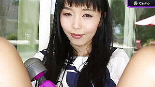 Solo Asian girl with lengthy black hair in a sailor uniform plays with her toy Big Boobs Porn Video